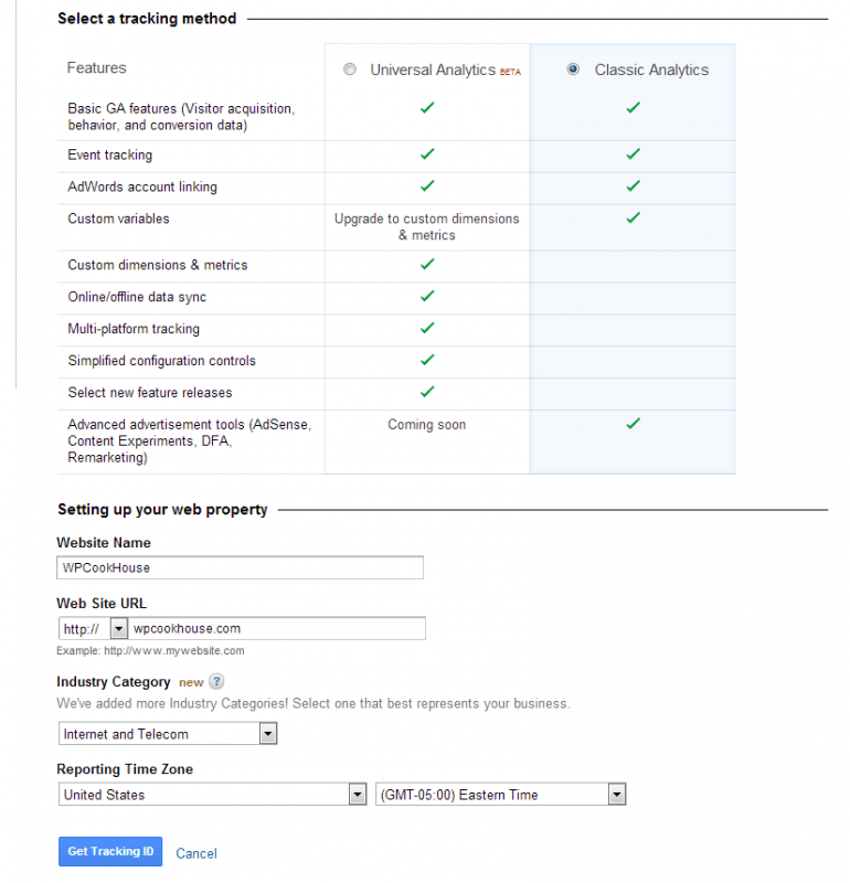 Google Analytics create property