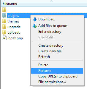 Rename plugins folder in wp-content directory