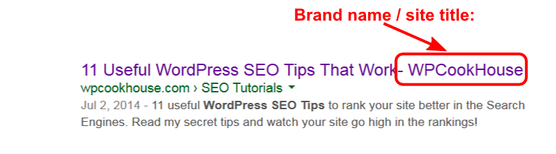 Site title (brand name) SERP example