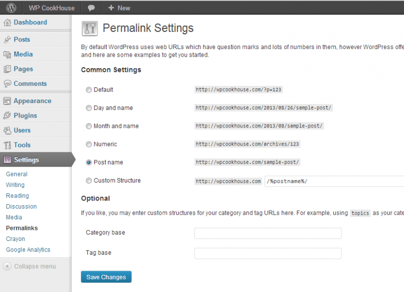 WordPress permalink settings