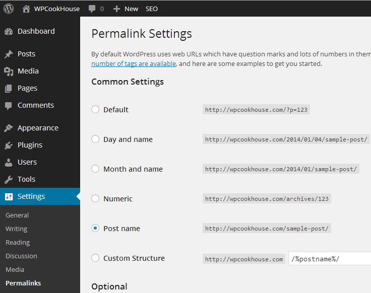 WordPress permalink settings