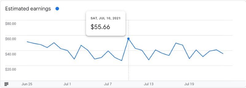 Bluehost website monthly AdSense earnings