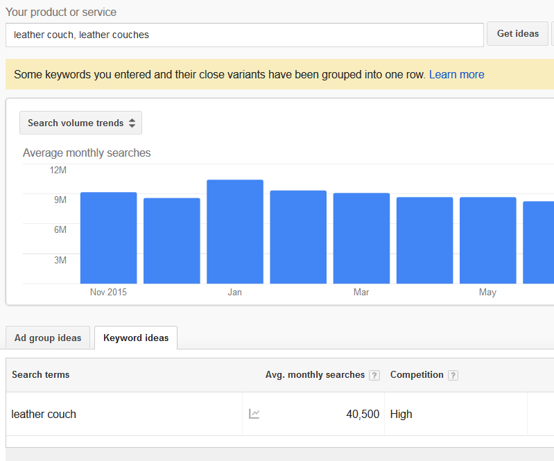 Combined Keyword Data In Keyword Tool