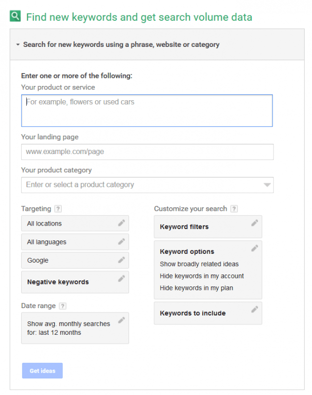 Google Keyword Planner Form