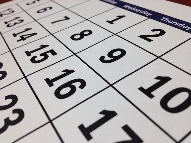 Monthly calendar closeup