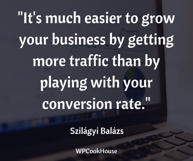 It's much easier to grow your business by getting more traffic than by playing with your conversion rate. - Balazs Szilagyi - SEO Quote