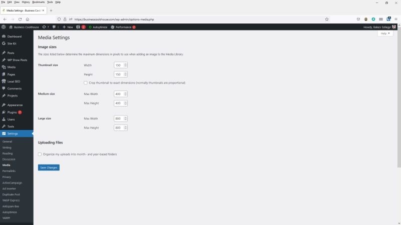 WordPress Media Settings